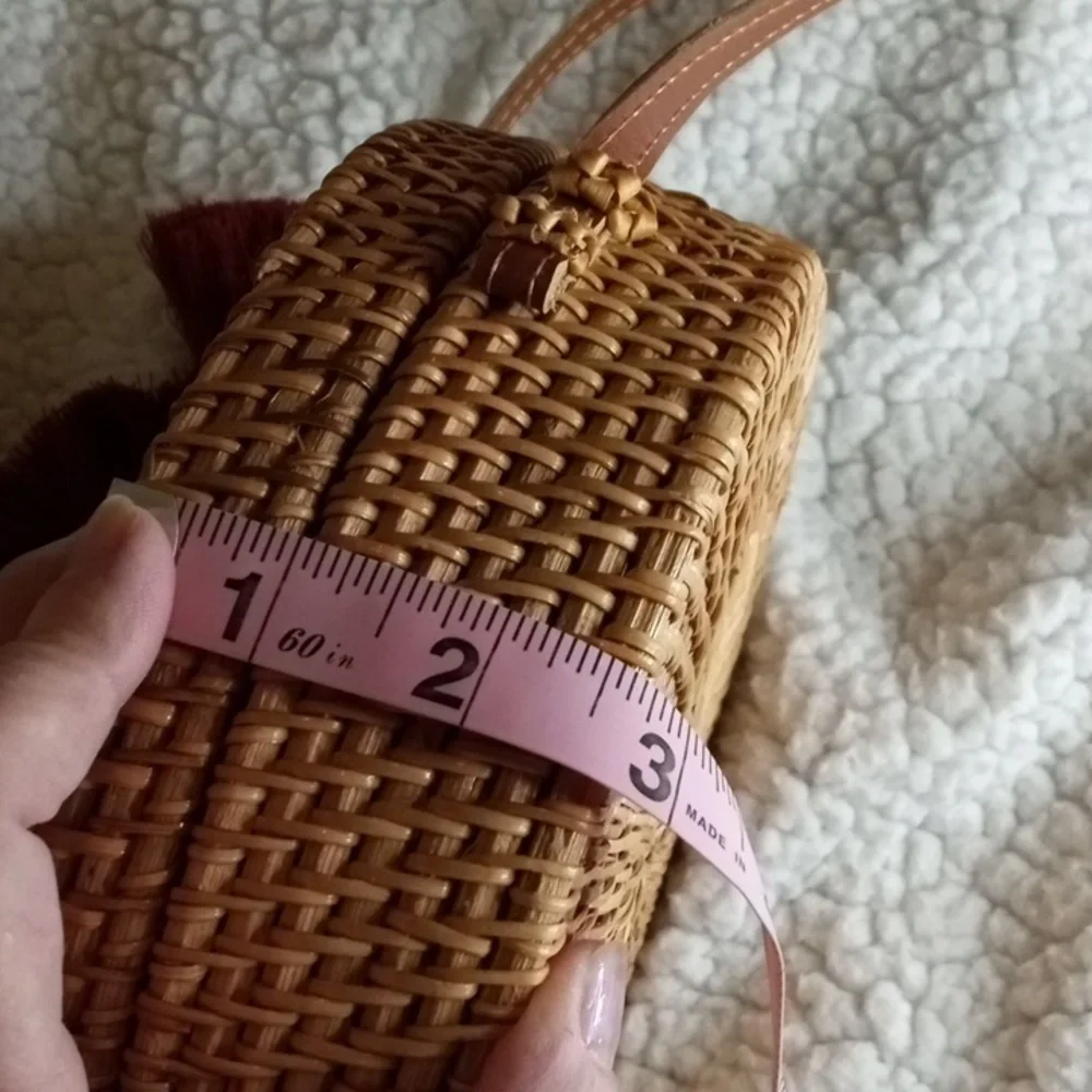 Round woven wicker purse with leather crossbody.  Check out pics!  NWT